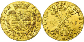 TOURNAI, Seigneurie, Albert et Isabelle (1598-1621), AV double albertin, 1601. D/ Ecu couronné, entouré du collier de la Toison d'or. R/ Croix de Bour...