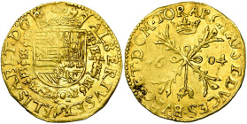 TOURNAI, Seigneurie, Albert et Isabelle (1598-1621), AV double albertin, 1604. Sans différent monétaire. D/ Ecu couronné, entouré du collier de la Toi...