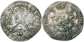 TOURNAI, Seigneurie, Albert et Isabelle (1598-1621), AR patagon, s.d. (1612-1621). D/ Croix de Bourgogne sous une couronne, portant le bijou de la Toi...
