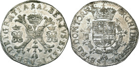 TOURNAI, Seigneurie, Albert et Isabelle (1598-1621), AR patagon, s.d. (1612-1621). D/ Croix de Bourgogne sous une couronne, portant le bijou de la Toi...