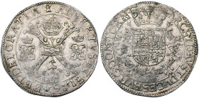 TOURNAI, Seigneurie, Albert et Isabelle (1598-1621), AR patagon, s.d. (1612-1621). D/ Croix de Bourgogne sous une couronne, portant le bijou de la Toi...