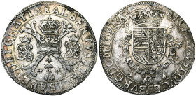 TOURNAI, Seigneurie, Albert et Isabelle (1598-1621), AR patagon, s.d. (1612-1621). D/ Croix de Bourgogne sous une couronne, portant le bijou de la Toi...