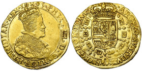 TOURNAI, Seigneurie, Philippe IV (1621-1665), AV double souverain, 1645. Deuxième type. D/ B. couronné à d., au mince collet. R/ Ecu couronné, entouré...