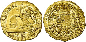 TOURNAI, Seigneurie, Philippe IV (1621-1665), AV souverain (lion d'or), 1650. D/ Lion deb. à g., couronné, brandissant une épée, la patte posée sur un...