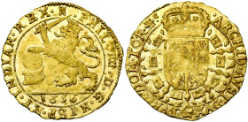 TOURNAI, Seigneurie, Philippe IV (1621-1665), AV souverain (lion d'or), 1656. D/ Lion deb. à g., couronné, brandissant une épée, la patte posée sur un...