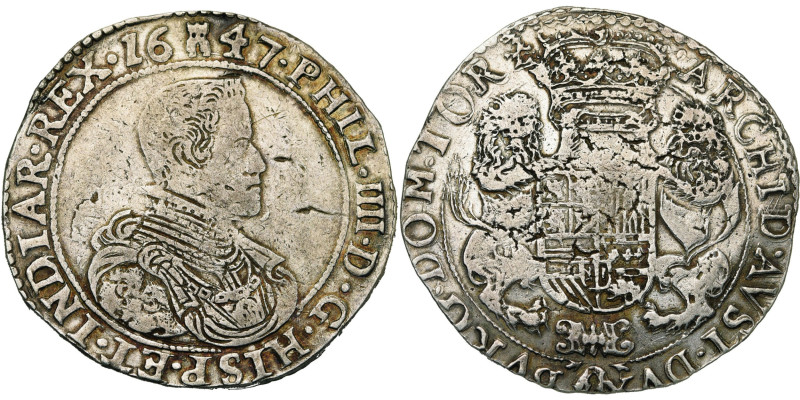 TOURNAI, Seigneurie, Philippe IV (1621-1665), AR ducaton, 1647. Deuxième type. D...