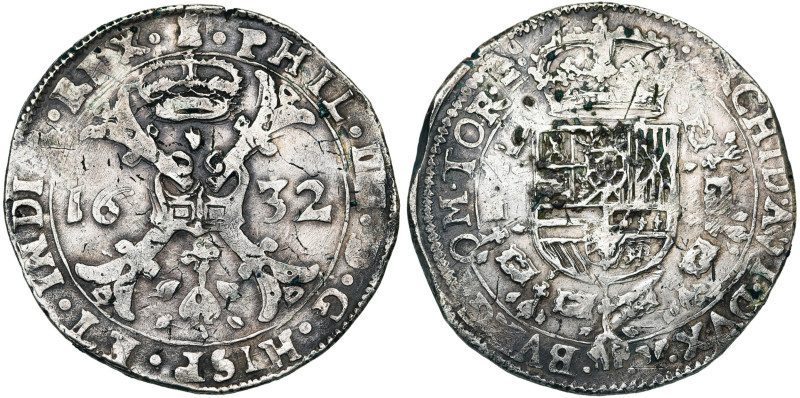 TOURNAI, Seigneurie, Philippe IV (1621-1665), AR patagon, 1632. D/ Croix de Bour...