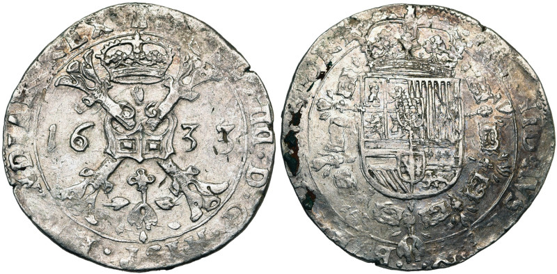 TOURNAI, Seigneurie, Philippe IV (1621-1665), AR patagon, 1633. D/ Croix de Bour...