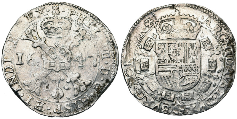 TOURNAI, Seigneurie, Philippe IV (1621-1665), AR patagon, 1647. D/ Croix de Bour...