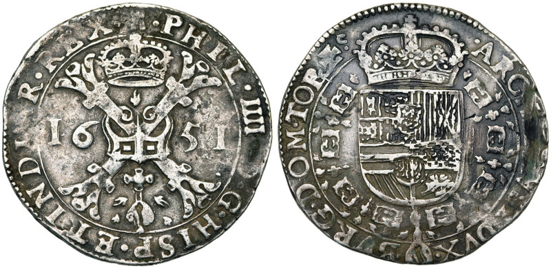 TOURNAI, Seigneurie, Philippe IV (1621-1665), AR patagon, 1651. D/ Croix de Bour...