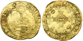 NAMUR, Comté, Philippe le Beau (1482-1506), AV florin d'or au saint Philippe, 1502. D/ Saint Philippe de f., ten. une longue croix, les Evangiles et d...
