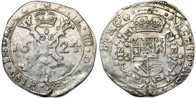 FRANCHE-COMTE, Philippe IV (1621-1665), AR demi-patagon, 1624, Dole. Différent: rosace. D/ Croix de Bourgogne sous une couronne, portant le bijou de l...