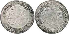 LIEGE, Principauté, Louis de Bourbon (1456-1482), AR patard (aidant), 1479, Hasselt. Différent: tour. D/ Lion assis à g., soutenant l'écu incliné de B...