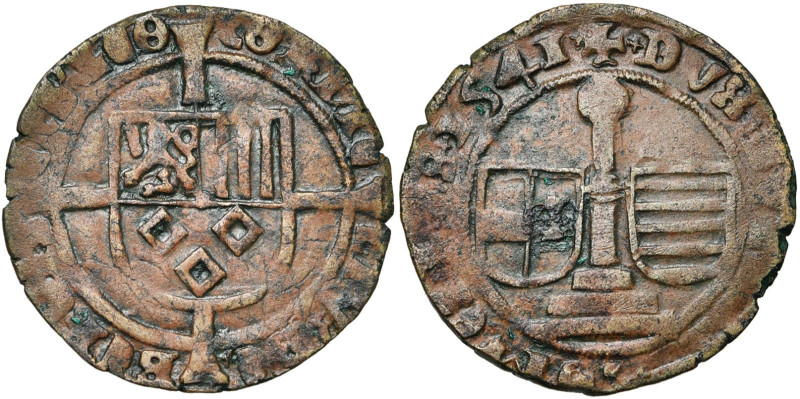 LIEGE, Principauté, Corneille de Berghes (1538-1544), Cu brûlé, 1541, Hasselt. D...