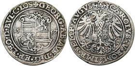 LIEGE, Principauté, Georges d'Autriche (1544-1557), AR daler à l'écu, 1557, Hasselt. Au titre de Charles Quint. D/ Cartouche aux armes de l'évêque, ac...