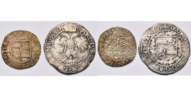 LIEGE, Principauté, Georges d'Autriche (1544-1557), lot de 2 p.: quatre patards, s.d. (1552), Liège, Au titre de Charles Quint; brûlé de 4 sols, 1546,...