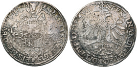 LIEGE, Principauté, Robert de Berghes (1557-1564), AR daler heaumé, 1558, Hasselt. Au titre de Ferdinand Ier de Habsbourg. D/ L'écu de l'évêque sous u...