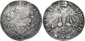 LIEGE, Principauté, Gérard de Groesbeeck (1564-1580), AR rixdaler, 1569, Hasselt. Au titre de Maximilien II de Habsbourg. D/ L'écu de l'évêque surmont...