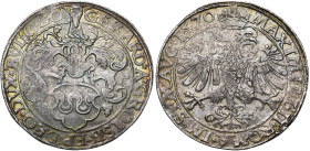 LIEGE, Principauté, Gérard de Groesbeeck (1564-1580), AR rixdaler, 1570, Hasselt. Au titre de Maximilien II de Habsbourg. D/ L'écu de l'évêque surmont...