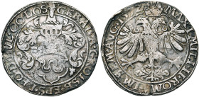 LIEGE, Principauté, Gérard de Groesbeeck (1564-1580), AR rixdaler, 1572, Hasselt. Au titre de Maximilien II de Habsbourg. D/ L'écu de l'évêque surmont...