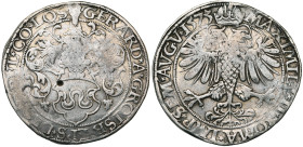 LIEGE, Principauté, Gérard de Groesbeeck (1564-1580), AR rixdaler, 1573, Hasselt. Au titre de Maximilien II de Habsbourg. D/ L'écu de l'évêque surmont...