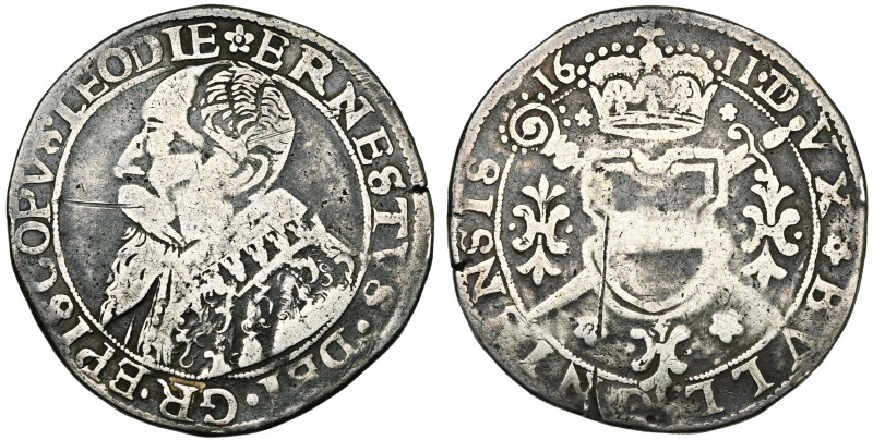 LIEGE, Principauté, Ernest de Bavière (1581-1612), AR double teston de 30 patard...