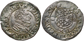 LIEGE, Principauté, Ernest de Bavière (1581-1612), Cu brûlé de 12 sols, 1586, Maaseik. D/ B. à d., le col fraisé. R/ Ecu couronné, écartelé de Bavière...