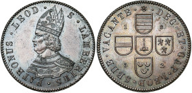 LIEGE, Principauté, Siège vacant, Cu liard apocryphe, 1852, C. Jéhotte (Bruxelles). D/ B. mitré de saint Lambert à g. R/ Croix formée par cinq écusson...