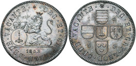 LIEGE, Principauté, Siège vacant, Cu liard apocryphe, 1852, C. Jéhotte (Bruxelles). Hybride avec le revers de l'escalin et le revers du liard. D/ Lion...