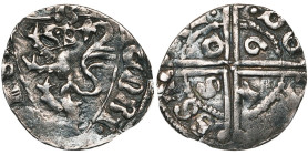 HERSTAL, Henri de Louvain (1254-1285), AR esterlin, vers 1280. Monétaire Ghislebert. D/ ·H·-ENRI-[CVS· DNS] Ecu au lion. R/ ·DE- [HAR]-SST-AL· Double ...