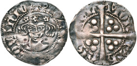HERSTAL, Jean de Louvain, dit Jean Tristan (1285-1309), AR esterlin. D/ +IOHES DE LOVANIO B. de f. R/ MON-ET H-ARS-TEL Croix longue cantonnée de q...