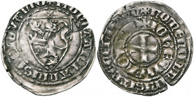 HERSTAL, Jean de Louvain, dit Jean Tristan (1285-1309), AR petit gros à l'écu au lion (demi-gros), vers 1294-1300. D/ + MONETA IOHANNIS DE LOVANIO Ecu...