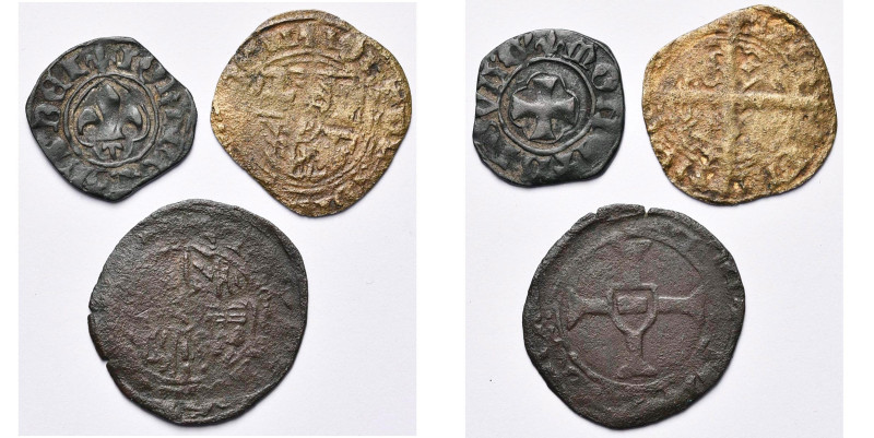 GERDINGEN, Johanna van Merwede (1449-1467), lot van 3 st.: maille tournois, Fran...