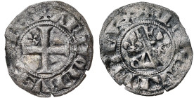 LOON, Graafschap, Arnold V (1279-1323), biljoen dubbele toernooi. Vz/ + ARNOLDVS COMES Gevoet kruis met een lelie in het eerste kwartier. Kz/ + MONETA...