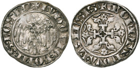 LOON, Graafschap, Lodewijk IV (1323-1336), AR volant (2/3 groot met de adelaar), Hasselt. Vz/ + LVDOVIC COMES· LOSEN Adelaar met kop n. l. Kz/ + MONE...