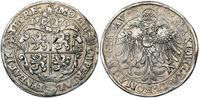 THORN, Abdij, Margaretha van Brederode (1557-1577), AR rijksdaalder, 1570. Met titel van Maximiliaan II. Vz/ Versierd wapenschild met vier leeuwen tus...