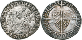VLAANDEREN, Graafschap, Philips de Stoute (1384-1404), AR dubbele groot botdrager, 1389-1404, Gent, Mechelen en Brugge. Vz/ Zittende leeuw n. l. Kz/ L...