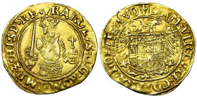 VLAANDEREN, Graafschap, Keizer Karel (1506-1555), AV Karolus goudgulden, z.j. (1521-1551), Brugge. Munttekens: lelie op voorzijde en keerzijde. Interp...