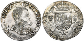 VLAANDEREN, Graafschap, Philips II (1555-1598), AR vijfde Philipsdaalder, 1566, Brugge. Vz/ Geharnast bb. r. Kz/ Gekroond wapenschild op een Bourgondi...