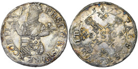 VLAANDEREN, Graafschap, De Staten in opstand (1577-1584), AR kwart Statendaalder, 1577, Brugge. Vz/ Gekroond bb. van Philips II v.v., met scepter en w...