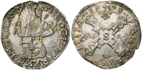 VLAANDEREN, Graafschap, De Staten in opstand (1577-1584), AR halve Statendaalder, 1578, Brugge. Vz/ Gekroond bb. van Philips II v.v., met scepter en w...