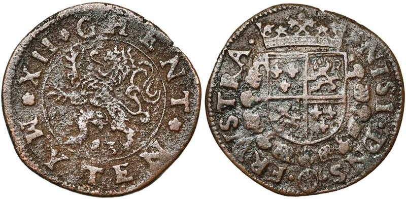 VLAANDEREN, Gent in opstand tegen Philips II (1581-1584), Cu 12 mijten, 1583. Me...