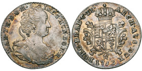 VLAANDEREN, Graafschap, Maria Theresia (1740-1780), AR kwart dukaton, 1753, Brugge. Vz/ Bb. r. Kz/ Gekroond wapenschild op een bourgondisch kruis. V.K...
