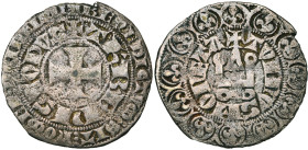 LIEGE, Principauté, Thibaut de Bar (1302-1312), AR gros tournois à l'O long, Thuin. D/ Croix pattée. Légende intérieure: + LEOD: CIVITΛTIS. Légende ex...