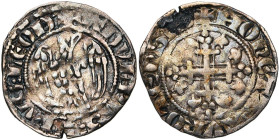 LIEGE, Principauté, Adolphe de la Marck (1313-1344), AR tiers de volant (quart de gros), 1326-1332, Avroy. D/ Aigle au vol abaissé à g., t. à d. Sous ...