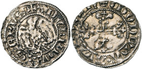 LIEGE, Principauté, Adolphe de la Marck (1313-1344), AR tiers de volant (quart de gros), 1326-1332, Avroy. D/ + ADVLPHV-S EPVS Aigle au vol abaissé à...