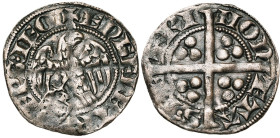 LIEGE, Principauté, Englebert de la Marck (1345-1364), AR esterlin, s.d. (1346), Maastricht. D/ + ENGELBER- EPS LEOD Aigle au vol abaissé à g., t. à ...