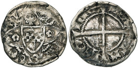 LIEGE, Principauté, Englebert de la Marck (1345-1364), AR quart de gros, Liège. D/ [ ]-EN-GE-RT (?) Ecu de la Marck dans un quadrilobe anglé, sous une...