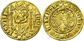 LIEGE, Principauté, Arnould de Hornes (1378-1389), AV florin d'or au saint Pierre, s.d., Maastricht. D/ MONETA- S PETRI Saint Pierre trônant de f. dan...