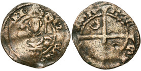 LIEGE, Principauté, Arnould de Hornes (1378-1389), billon brûlé, s.d. (1378-1379). D/ PATERI- [ ] EPI B. de l'évêque de f., bénissant et ten. la cross...